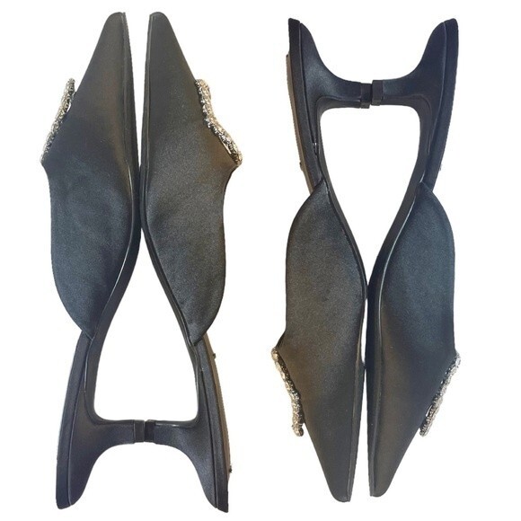 NWT Steve Madden Kees Black Satin Rhinestone Buckle Kitten Heel Mule Size 8.5 - Picture 13 of 16